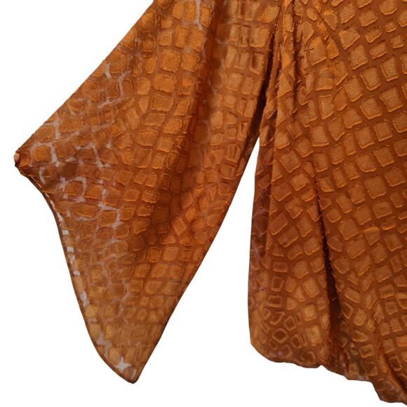 Alfani Plus Sz 1X Burnt Orange Burn Out Animal Print Bubble Hem Top Flare Sleeve - Picture 3 of 6